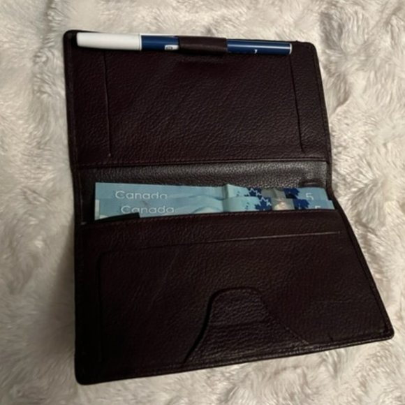 Chequebook Holder Wallet Billfold Genuine Leather Check Book Vintage - Picture 9 of 10